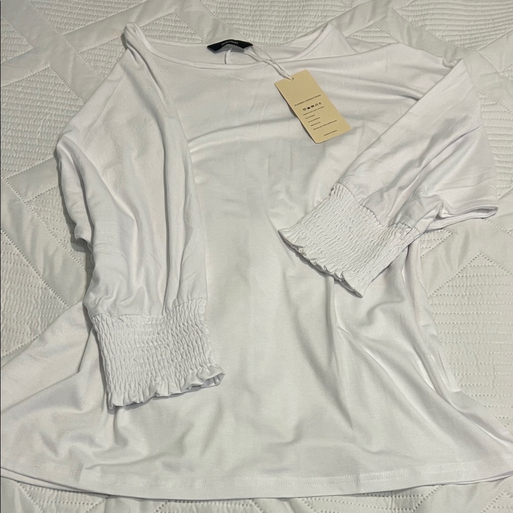 Women's White Smocked-Cuff Top